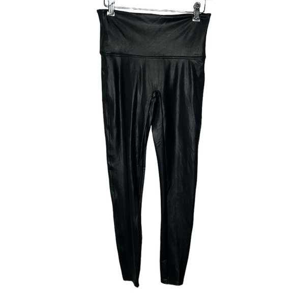 Spanx Faux Leather Leggings Women's Small Black Metallic Slimming Shaping - Picture 6 of 10